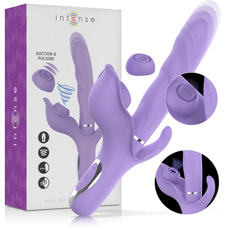 Intense - billie vibrador multifunción recargable succionador con pulsador morado