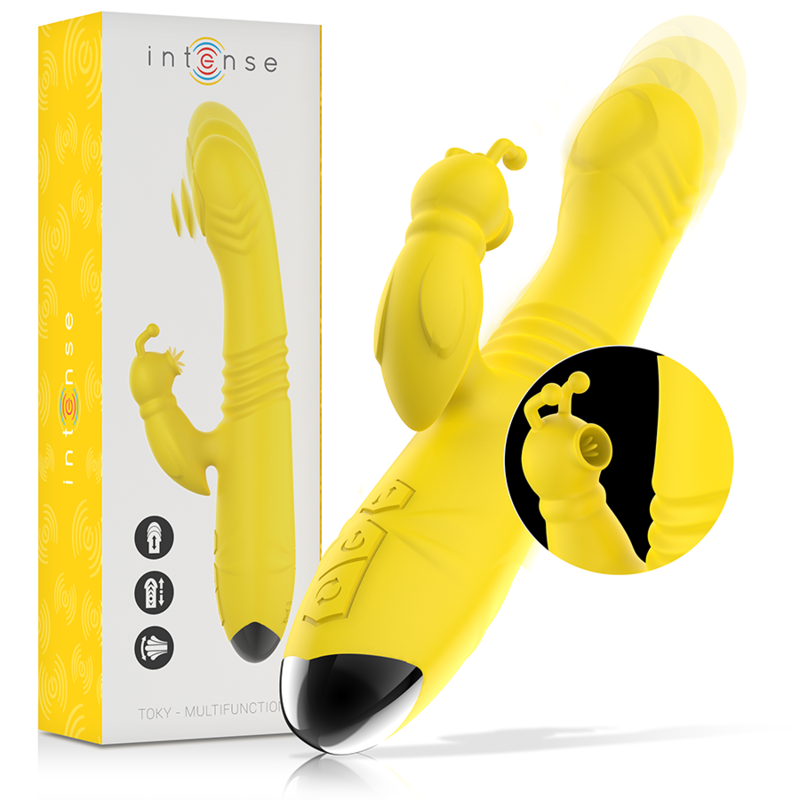 Intense - toky vibrador multifunción recargable up & down con estimulador de clitoris amarillo