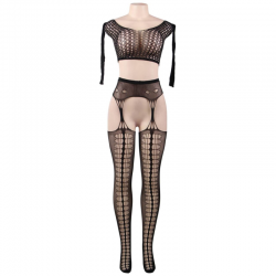 Queen lingerie bodystocking top manga larga s-l