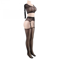 Queen lingerie bodystocking top manga larga s-l