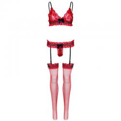 Leg avenue set tres piezas de encajes talla unica - rojo