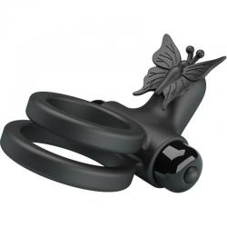 Pretty love - doble anillo vibrador con estimulador negro