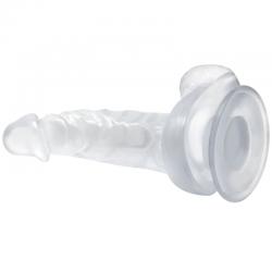 Baile dildo realistico con ventosa y testiculos 16.7 cm transparente