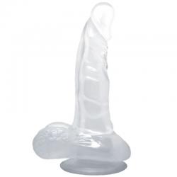 Baile dildo realistico con ventosa y testiculos 16.7 cm transparente