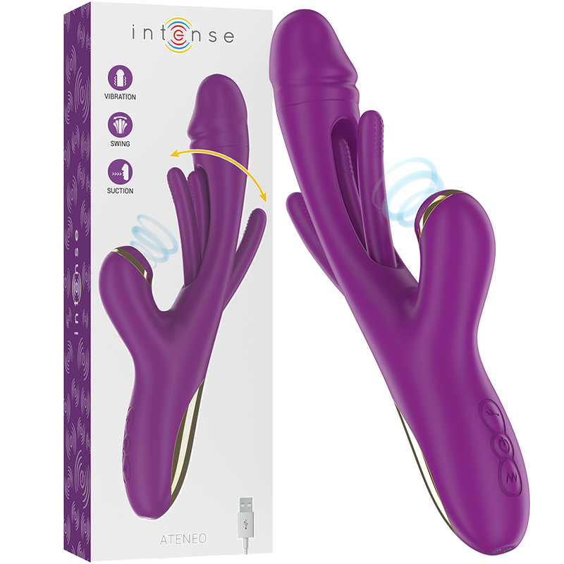 Intense - ateneo vibrador multifunción recargable 7 vibraciones con lengua oscilante y succionador morado