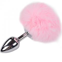 Alive - anal pleasure plug liso metal pompon rosa talla s