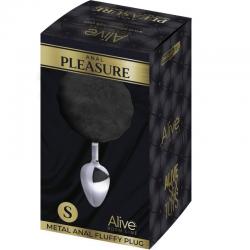 Alive - anal pleasure plug liso metal pompon negro talla s