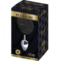 Alive - anal pleasure plug liso metal pompon negro talla m