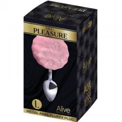 Alive - anal pleasure plug liso metal pompon rosa talla l