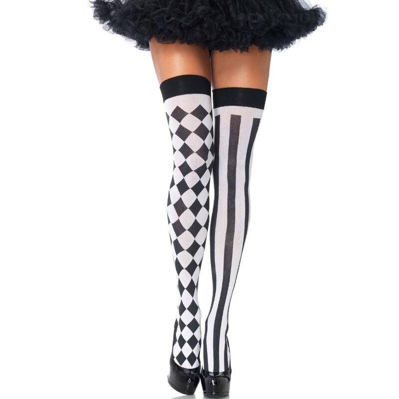 Leg avenue - calcetines altos arlequin negro/blanco