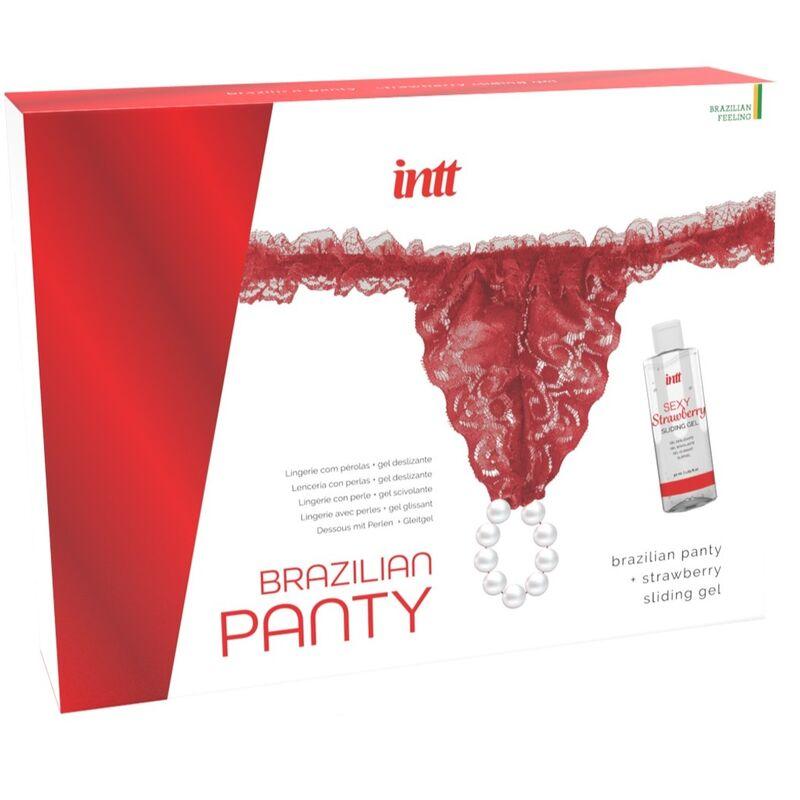 Intt releases - panty brasileño roja con perlas y gel lubricante 50 ml