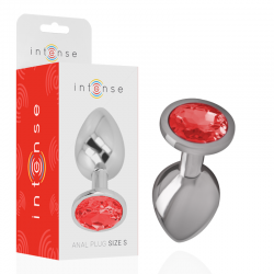 Intense - plug anal metal aluminio con cristal rojo talla s