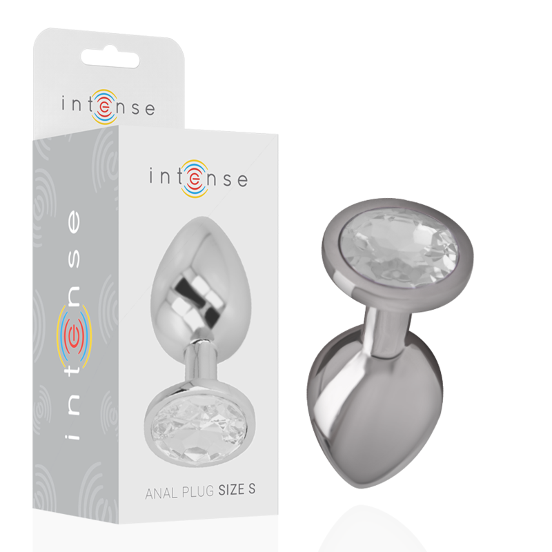 Intense - plug anal metal aluminio con cristal plata talla s