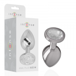 Intense - plug anal metal aluminio con cristal plata talla m