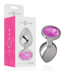 Intense - plug anal metal aluminio con cristal rosa talla m