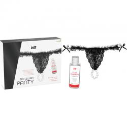 Intt releases - panty brasileña negra con perlas y gel lubricante 50 ml