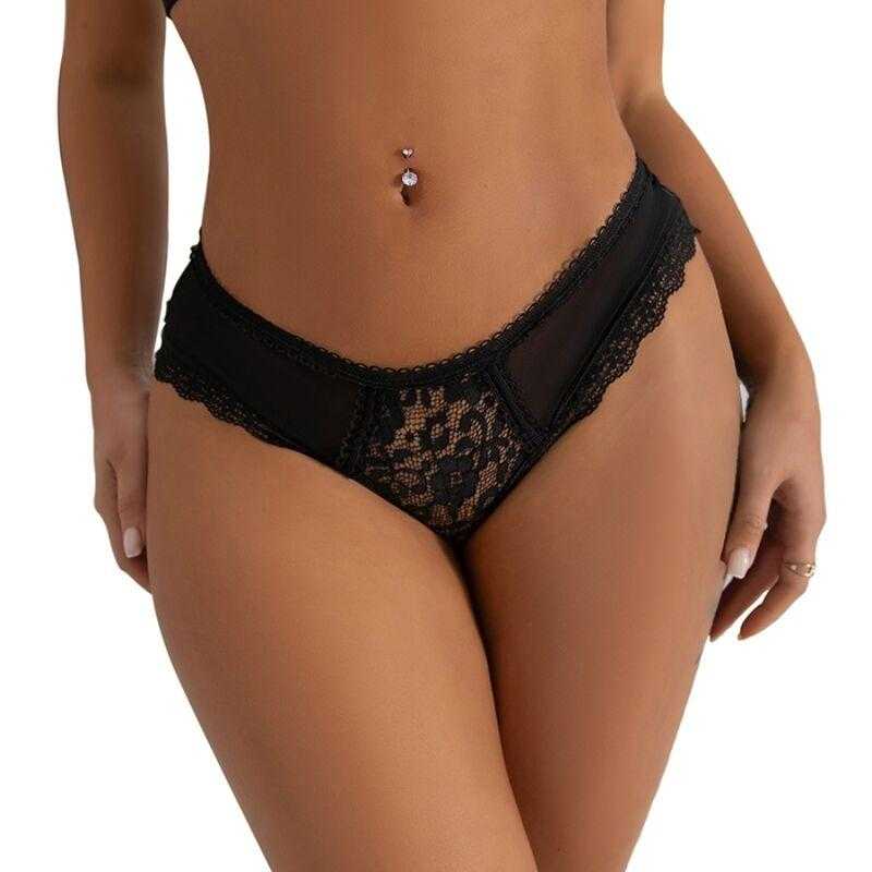 Subblime - panty encaje floral detalle tiras negro s/m