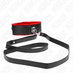 Kink - collar con correa 116 cm de piel rojo ajustable 40-48 cm x 6 cm