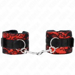 Kink - muñequeras cortas de encaje terciopelo y unión de nylon rojo/negro 23 x 6.5 cm