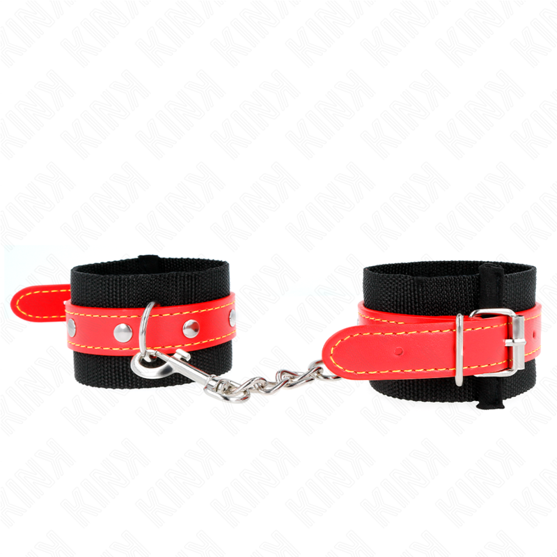 Kink - muñequeras de nylon negro con correa polipiel rojo ajustable 19-24 cm x 5.5 cm