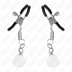 Kink - pinzas para pezones plateadas con colgante de vidrio 6 cm