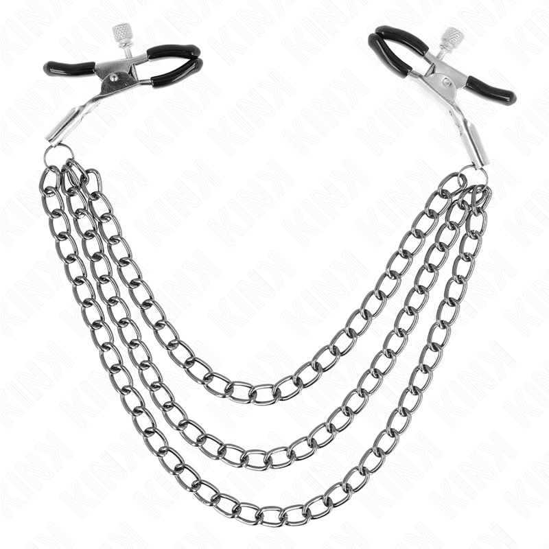 Kink - pinzas para pezones con triple cadena negro 20/23/28 cm