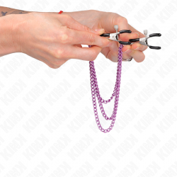 Kink - pinzas para pezones con triple cadena violeta 20/23/28 cm