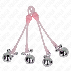 Kink - pinzas para pezones luminosas forma calabera con cascabel sonoro ajustable rosa / plateado