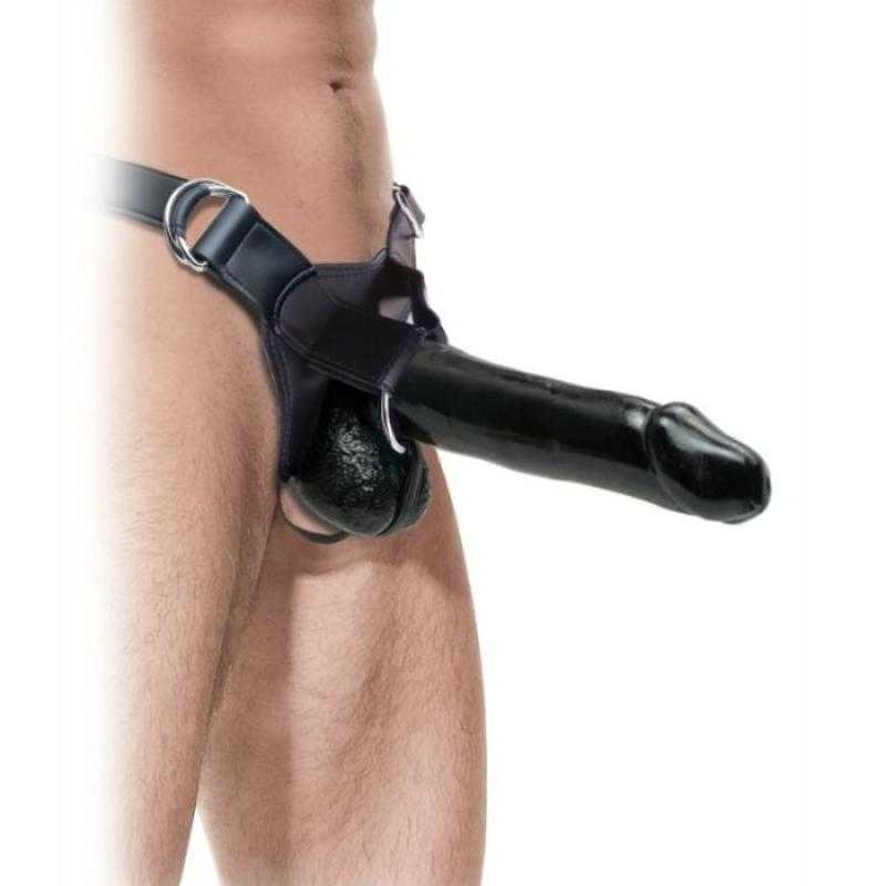 Arnes con dildo negro 30.5 cm hueco fetish fantasy extreme