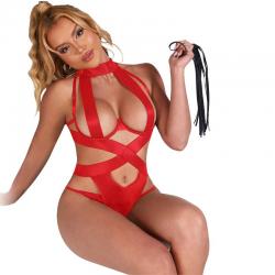 Subblime - body halter sexy con arnes rojo s/m