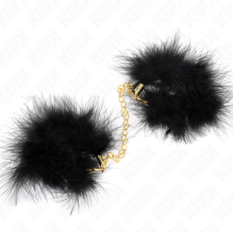 Kink - esposas de plumas negro con cadena dorada modelo 2