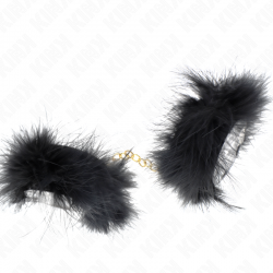 Kink - esposas de plumas negro con cadena dorada modelo 2