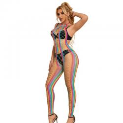 Subblime - 952358 bodystocking de rejilla cuello halter arcoiris talla única