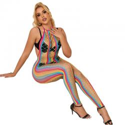 Subblime - 952358 bodystocking de rejilla cuello halter arcoiris talla única