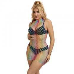 Subblime - 952433 bodystocking de rejilla sin mangas con cuello alto arcoiris talla única