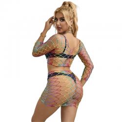 Subblime - 952440 bodystocking de rejilla 2 piezas manga larga arcoiris talla única