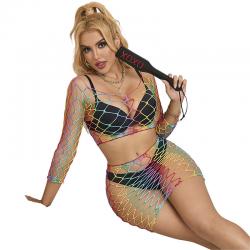 Subblime - 952440 bodystocking de rejilla 2 piezas manga larga arcoiris talla única