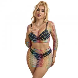 Subblime - 952440 bodystocking de rejilla 2 piezas manga larga arcoiris talla única