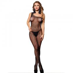 Subblime - 952037 bodystocking de rejilla de un hombro con diamantes negro talla única