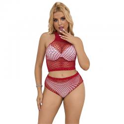 Subblime - 952402 bodystocking conjunto de rejilla con brillantes rojo talla única