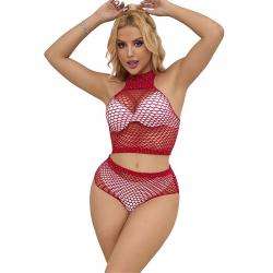 Subblime - 952402 bodystocking conjunto de rejilla con brillantes rojo talla única