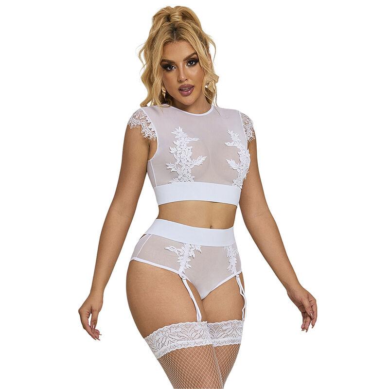 Subblime - 954031 sujetador + panties con liguero blanco s/m