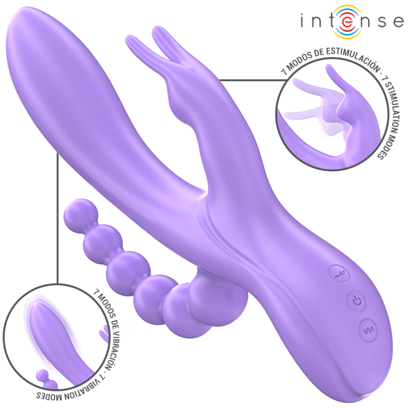 Intense - miko triple vibrador rabbit & estimulador & anal 7 vibraciones morado