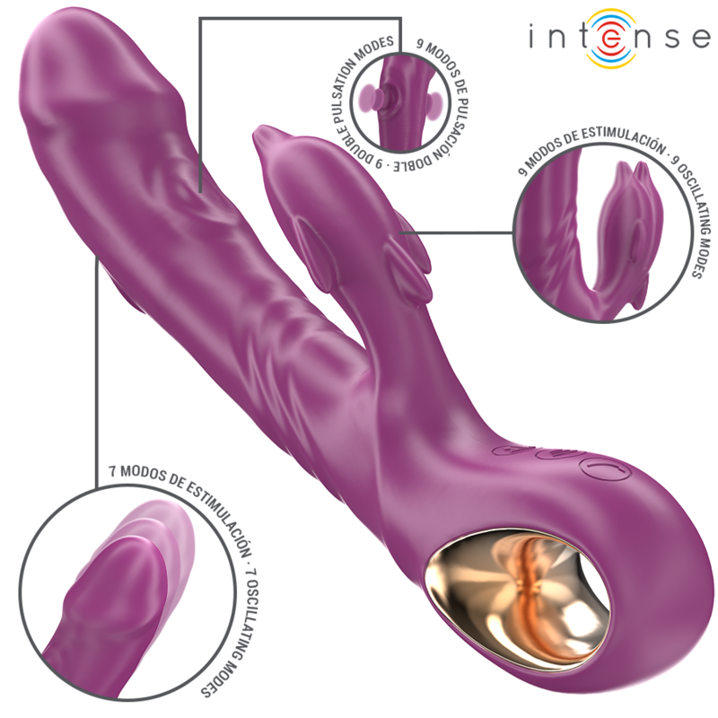 Intense - halle vibrador multifunción con lengua estimuladora en forma de delfín morado