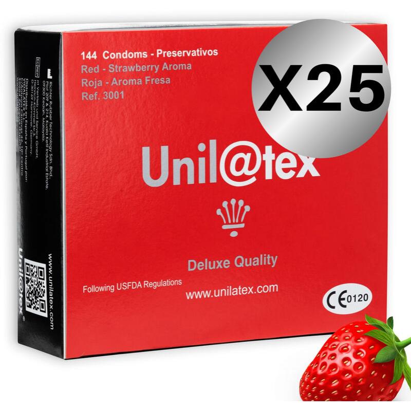 Unilatex - preservativos rojos/fresa 144 uds x 25 uds