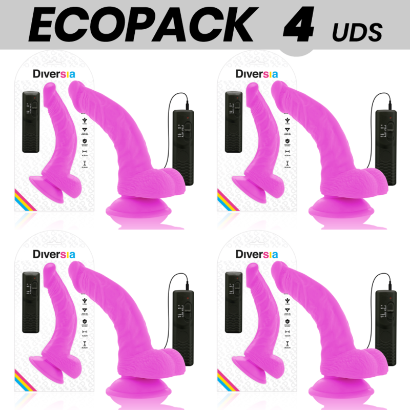 Ecopack 6 uds - diversia dildo flexible con vibracion 21.5 cm - lila