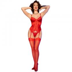 Chilirose - cr 4845 corset y medias rojo s