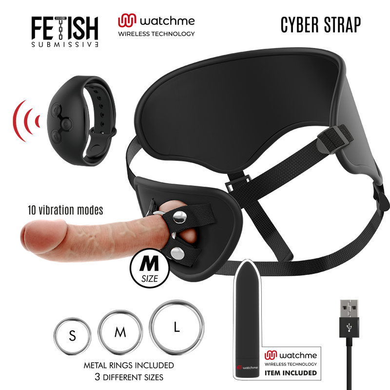 Cyber strap arnes con dildo y bala control remoto tecnologia watchme m